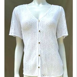 NWT Michael Kors- White Crochet Style Top